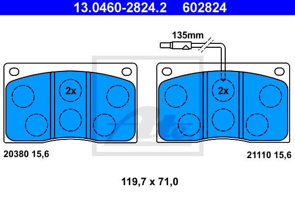 ATE Комплект тормозных колодок, дисковый тормоз 13.0460-2824.2