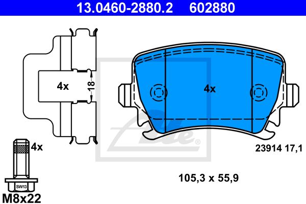 ATE Комплект тормозных колодок, дисковый тормоз 13.0460-2880.2
