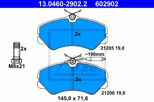 ATE Комплект тормозных колодок, дисковый тормоз 13.0460-2902.2