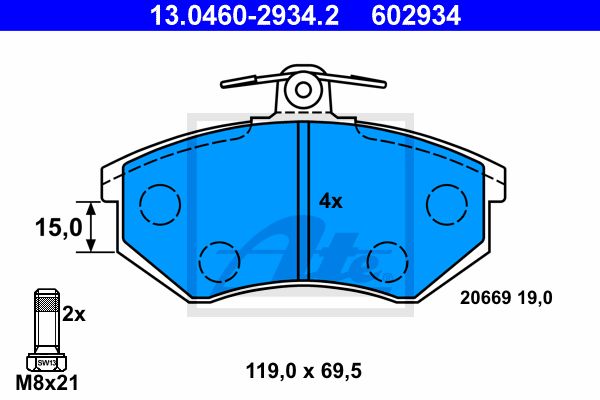 ATE Комплект тормозных колодок, дисковый тормоз 13.0460-2934.2