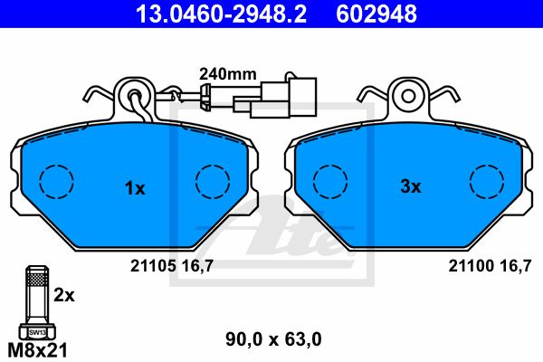 ATE Комплект тормозных колодок, дисковый тормоз 13.0460-2948.2