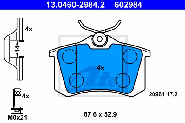 ATE Комплект тормозных колодок, дисковый тормоз 13.0460-2984.2