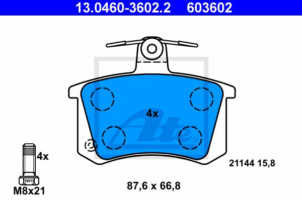 ATE Комплект тормозных колодок, дисковый тормоз 13.0460-3602.2