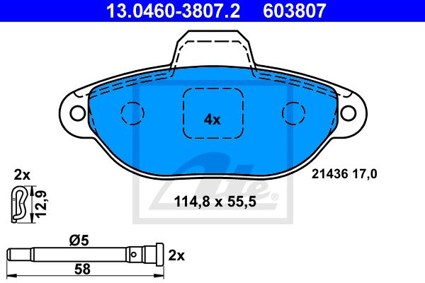ATE Комплект тормозных колодок, дисковый тормоз 13.0460-3807.2
