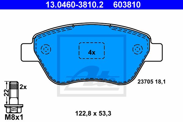 ATE Комплект тормозных колодок, дисковый тормоз 13.0460-3810.2