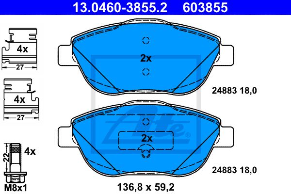 ATE Комплект тормозных колодок, дисковый тормоз 13.0460-3855.2