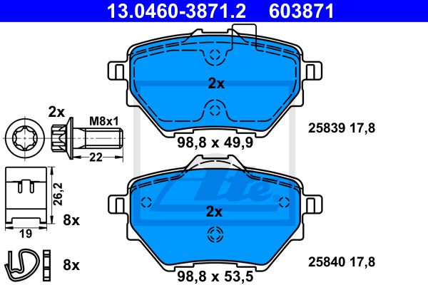ATE Комплект тормозных колодок, дисковый тормоз 13.0460-3871.2