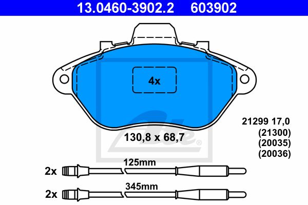ATE Комплект тормозных колодок, дисковый тормоз 13.0460-3902.2