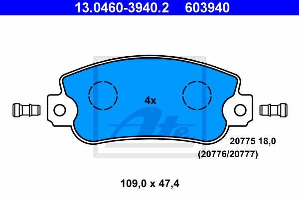 ATE Комплект тормозных колодок, дисковый тормоз 13.0460-3940.2