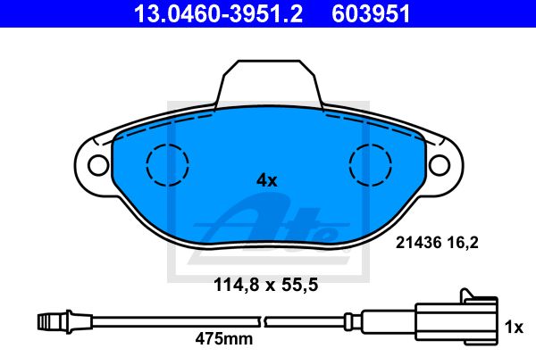 ATE Комплект тормозных колодок, дисковый тормоз 13.0460-3951.2