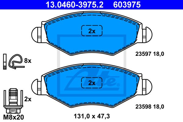 ATE Комплект тормозных колодок, дисковый тормоз 13.0460-3975.2