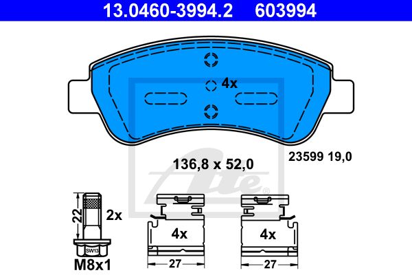 ATE Комплект тормозных колодок, дисковый тормоз 13.0460-3994.2