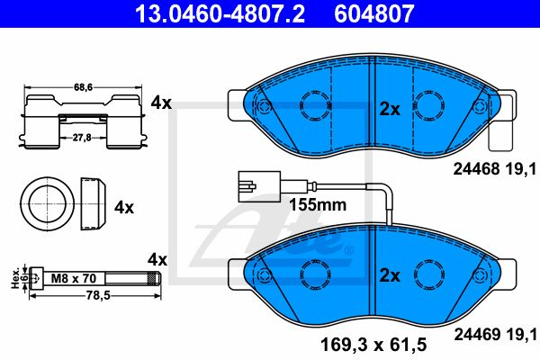 ATE Комплект тормозных колодок, дисковый тормоз 13.0460-4807.2