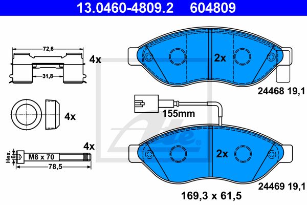 ATE Комплект тормозных колодок, дисковый тормоз 13.0460-4809.2