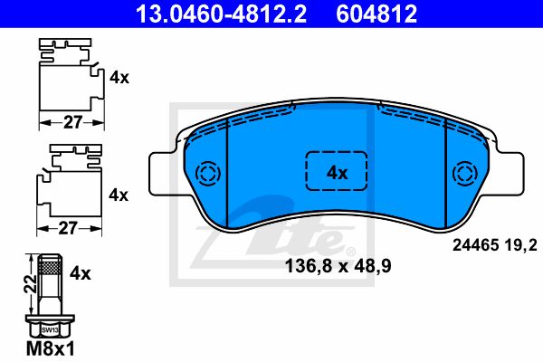 ATE Комплект тормозных колодок, дисковый тормоз 13.0460-4812.2