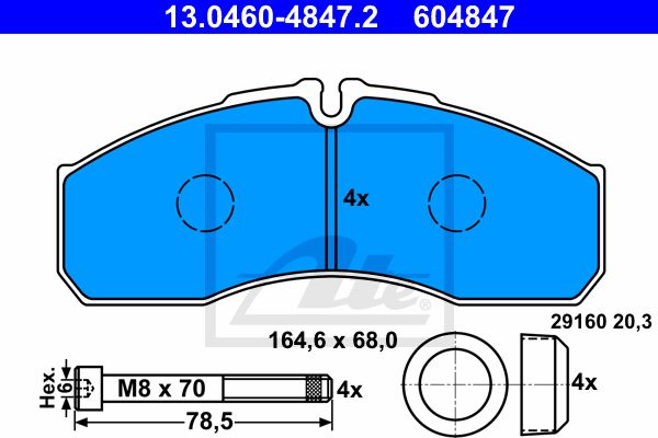 ATE Комплект тормозных колодок, дисковый тормоз 13.0460-4847.2