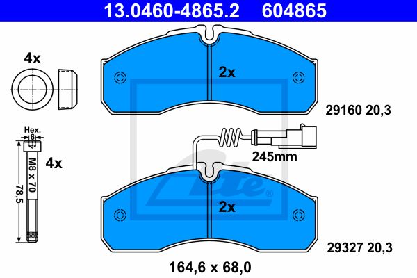 ATE Комплект тормозных колодок, дисковый тормоз 13.0460-4865.2