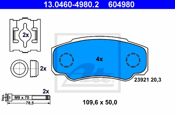 ATE Комплект тормозных колодок, дисковый тормоз 13.0460-4980.2