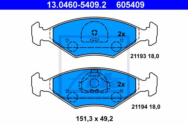ATE Комплект тормозных колодок, дисковый тормоз 13.0460-5409.2