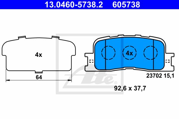 ATE Комплект тормозных колодок, дисковый тормоз 13.0460-5738.2