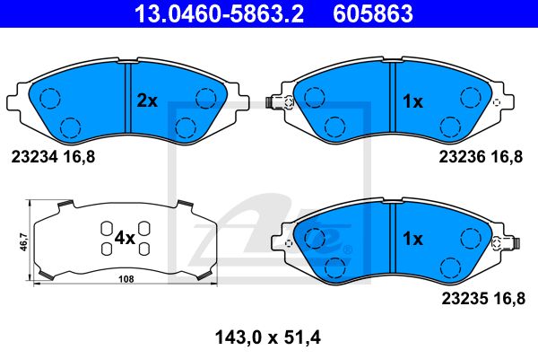 ATE Комплект тормозных колодок, дисковый тормоз 13.0460-5863.2