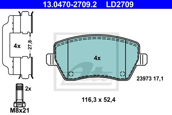 ATE Комплект тормозных колодок, дисковый тормоз 13.0470-2709.2