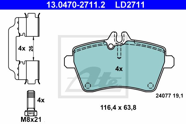 ATE Комплект тормозных колодок, дисковый тормоз 13.0470-2711.2