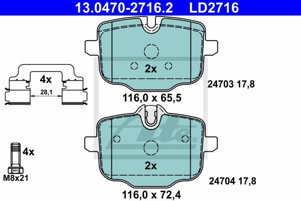 ATE Комплект тормозных колодок, дисковый тормоз 13.0470-2716.2