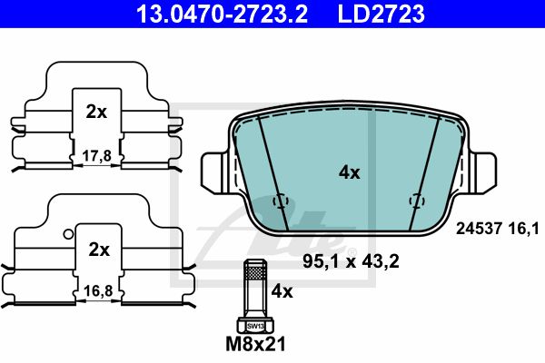 ATE Комплект тормозных колодок, дисковый тормоз 13.0470-2723.2