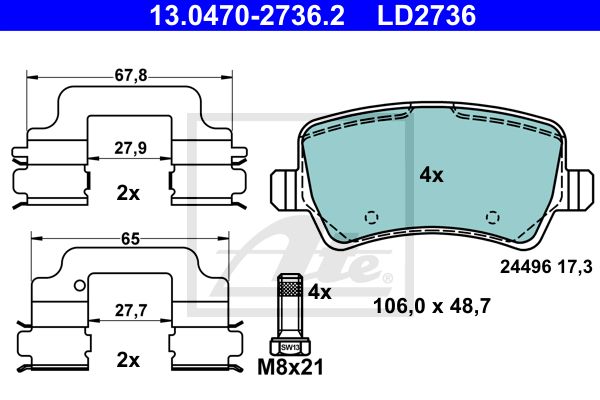 ATE Комплект тормозных колодок, дисковый тормоз 13.0470-2736.2