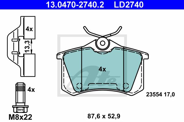 ATE Комплект тормозных колодок, дисковый тормоз 13.0470-2740.2