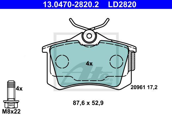 ATE Комплект тормозных колодок, дисковый тормоз 13.0470-2820.2