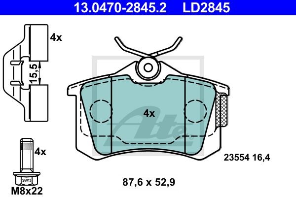ATE Комплект тормозных колодок, дисковый тормоз 13.0470-2845.2