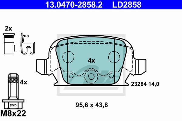 ATE Комплект тормозных колодок, дисковый тормоз 13.0470-2858.2