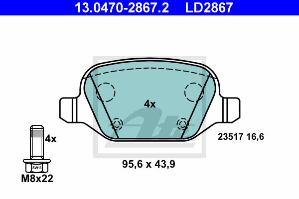 ATE Комплект тормозных колодок, дисковый тормоз 13.0470-2867.2