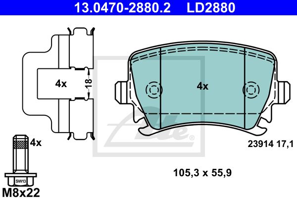 ATE Комплект тормозных колодок, дисковый тормоз 13.0470-2880.2