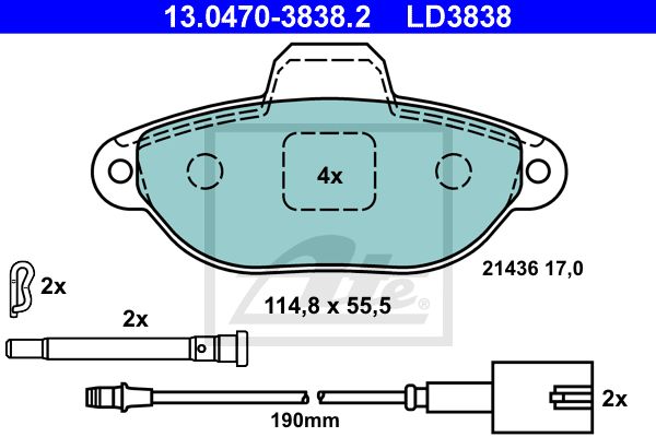 ATE Комплект тормозных колодок, дисковый тормоз 13.0470-3838.2