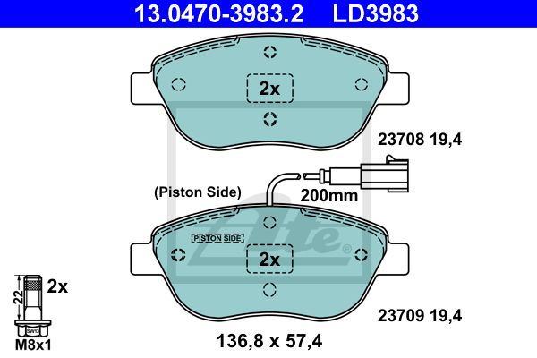 ATE Комплект тормозных колодок, дисковый тормоз 13.0470-3983.2