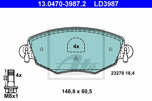ATE Комплект тормозных колодок, дисковый тормоз 13.0470-3987.2