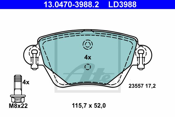 ATE Комплект тормозных колодок, дисковый тормоз 13.0470-3988.2