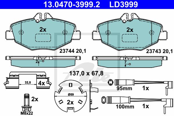 ATE Комплект тормозных колодок, дисковый тормоз 13.0470-3999.2