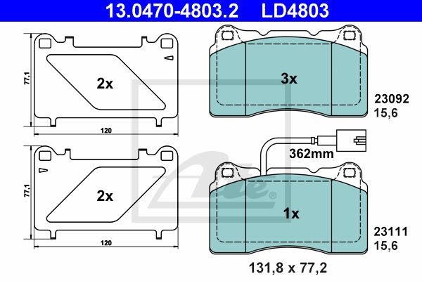 ATE Комплект тормозных колодок, дисковый тормоз 13.0470-4803.2