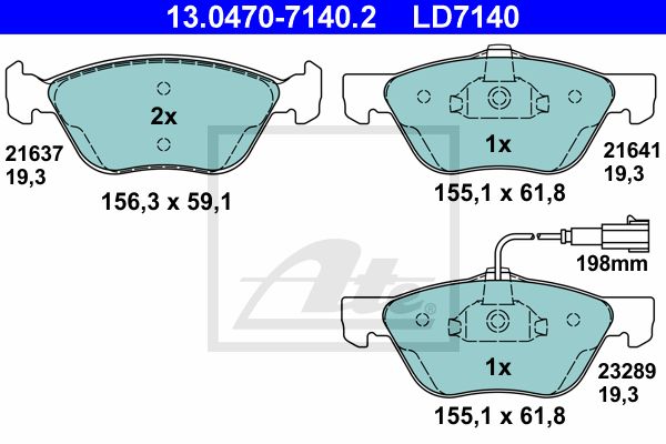 ATE Комплект тормозных колодок, дисковый тормоз 13.0470-7140.2
