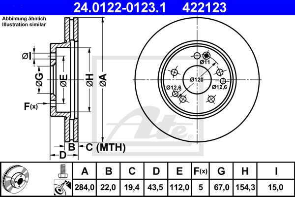 ATE Тормозной диск 24.0122-0123.1