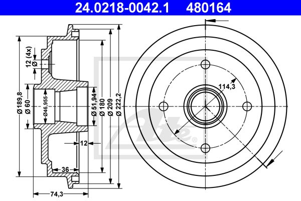 ATE Тормозной барабан 24.0218-0042.1