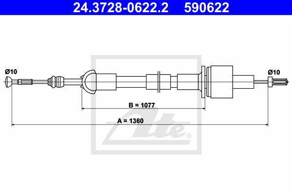 ATE Трос, управление сцеплением 24.3728-0622.2