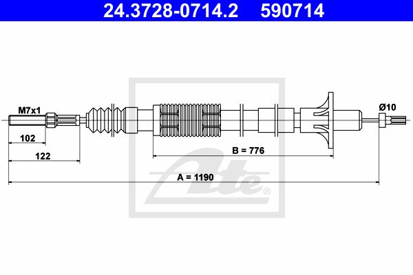 ATE Трос, управление сцеплением 24.3728-0714.2