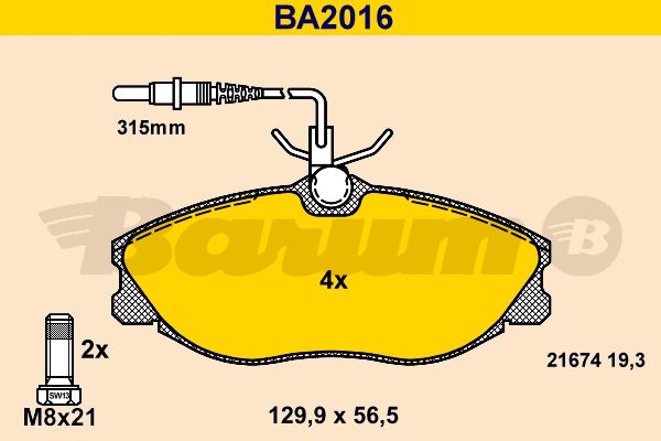 BARUM Комплект тормозных колодок, дисковый тормоз BA2016