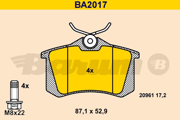 BARUM Piduriklotsi komplekt,ketaspidur BA2017