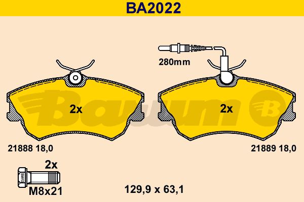 BARUM Комплект тормозных колодок, дисковый тормоз BA2022